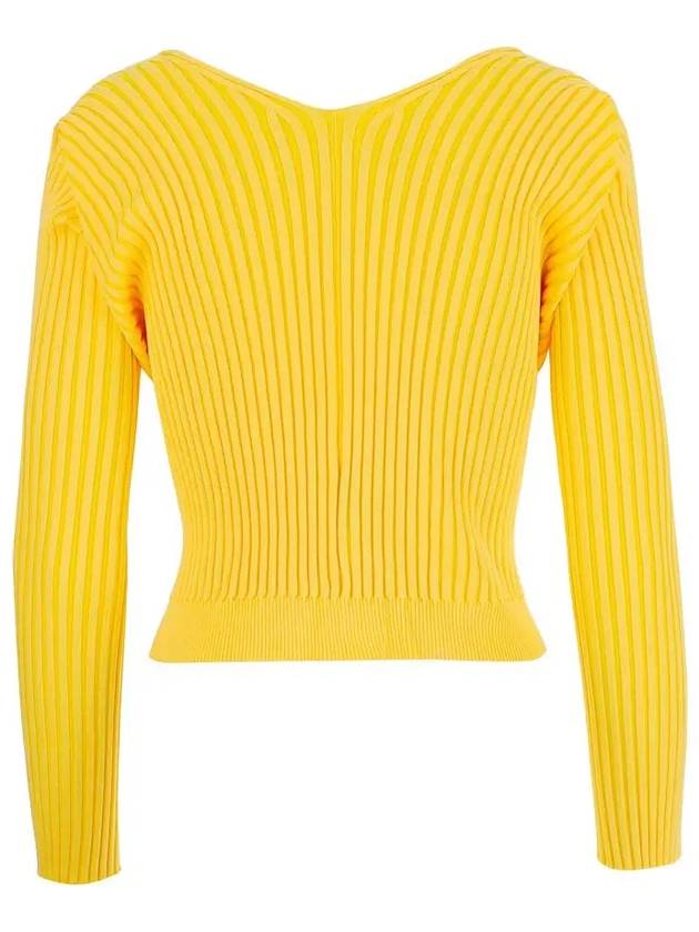 La Maille Pralu Longue Micro Charm Logo Cardigan Light Yellow - JACQUEMUS - BALAAN 4