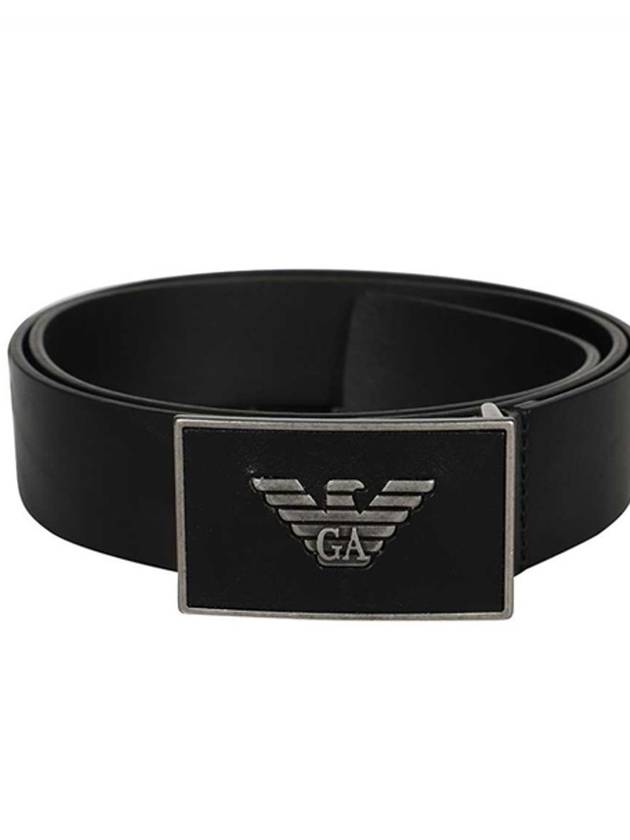 Men's Logo Plate Leather Belt Black - EMPORIO ARMANI - BALAAN 4