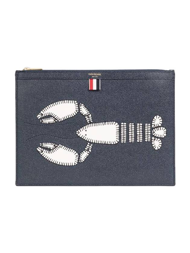 Lobster Grain Leather Medium Clutch Bag Navy - THOM BROWNE - BALAAN 1