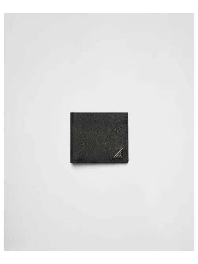 Triangle Logo Saffiano Half Wallet Black - PRADA - BALAAN 2