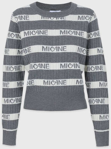 Women's Mellow Wool Striped Logo Knit Gray - MICANE - BALAAN 1