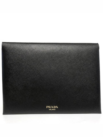 Saffiano Logo Document Clutch Bag Black - PRADA - BALAAN 2