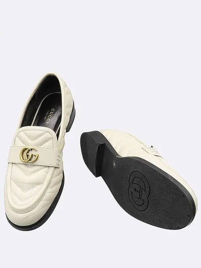 670399 White Leather Chevron Matelasse Double G Women s Loafers 36 230MM - GUCCI - BALAAN 2