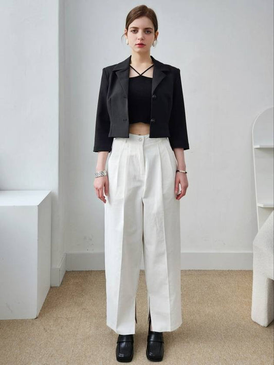 Hem slit point 2 chin white pants white wide pants - PRETONE - BALAAN 2