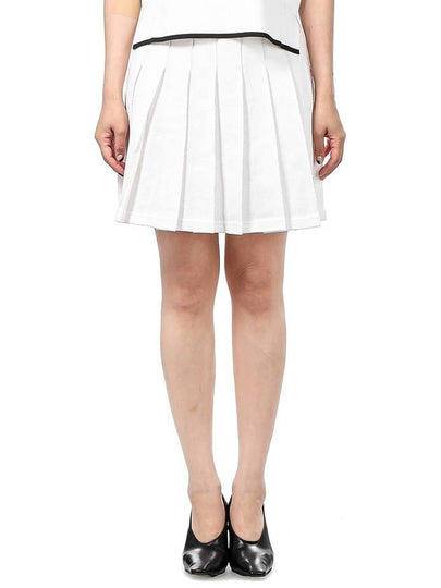 Women's Striped Band Cotton Pleated Skirt White - THOM BROWNE - BALAAN 2