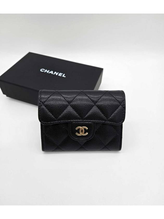 Classic Grained Calfskin Card Wallet Gold Black - CHANEL - BALAAN 2