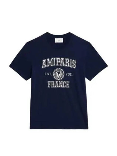 Varsity Logo Short Sleeve T-Shirt Navy - AMI - BALAAN 2