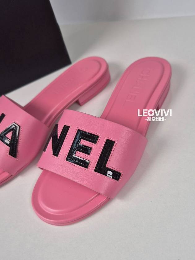 Stitched Lettering Logo Slippers Slide Sandals Pink 36 5 G39988 - CHANEL - BALAAN 4