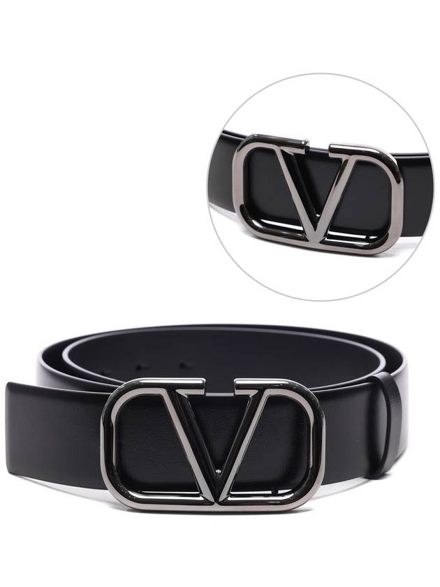 V Logo Signature Calfskin 40 MM Belt Black - VALENTINO - BALAAN 2