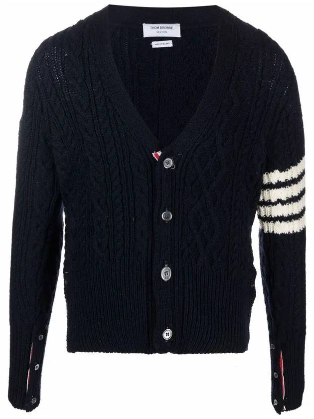 Aran Cable Diagonal Cardigan Navy - THOM BROWNE - BALAAN 3