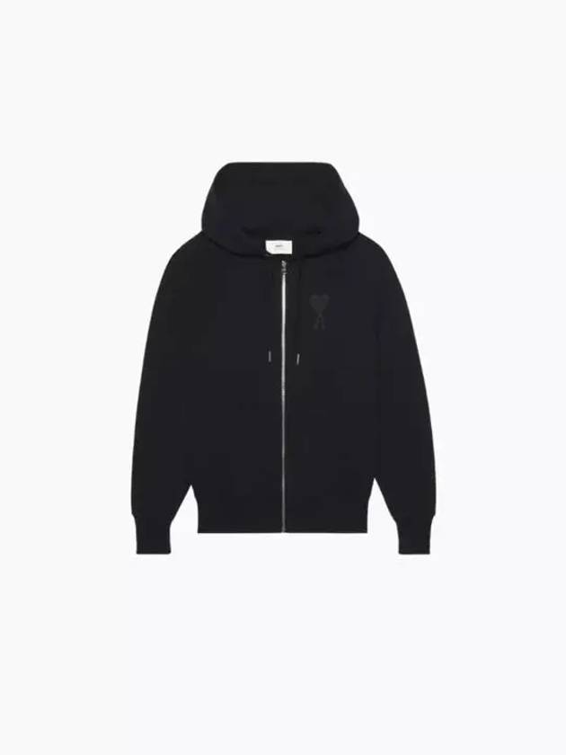 Men's Heart Embroidered Logo Zip-Up Hoodie Black - AMI - BALAAN 2