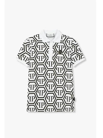 Men s Logo Monogram Pique Polo Shirt White - PHILIPP PLEIN - BALAAN 1