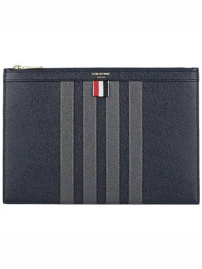 4-Bar Leather Small Clutch Bag Navy - THOM BROWNE - BALAAN 2