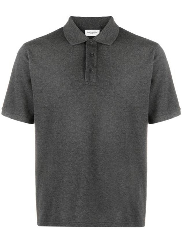 Cassandre Cotton Polo Shirt Grey - SAINT LAURENT - BALAAN 2