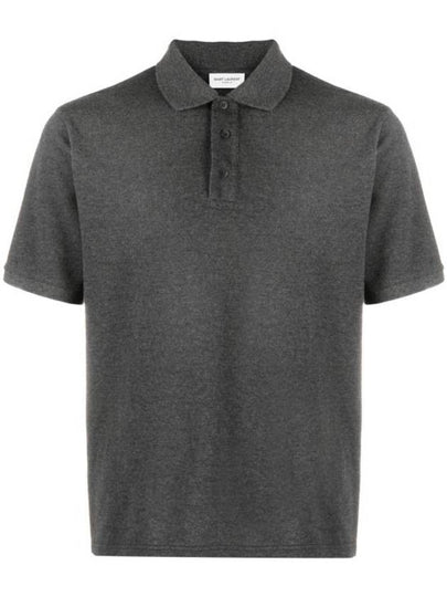 Cassandre Cotton Polo Shirt Grey - SAINT LAURENT - BALAAN 2