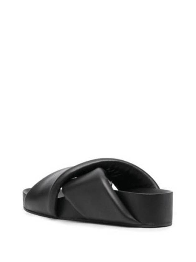 Cross Padded Leather Slippers Black - JIL SANDER - BALAAN 4