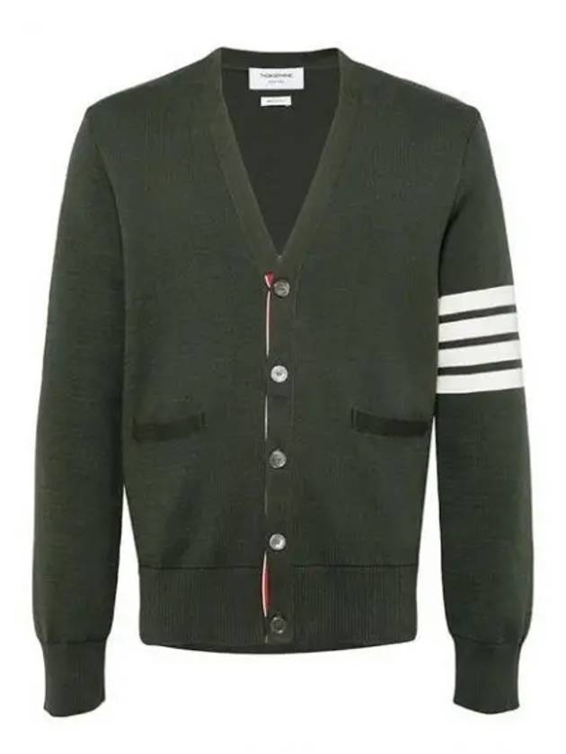 Milano Stitch 4 Bar Cardigan Dark Green - THOM BROWNE - BALAAN 2