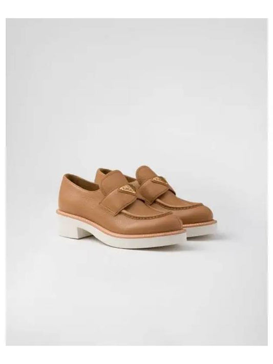 Triangle Logo Leather Loafers Caramel - PRADA - BALAAN 2