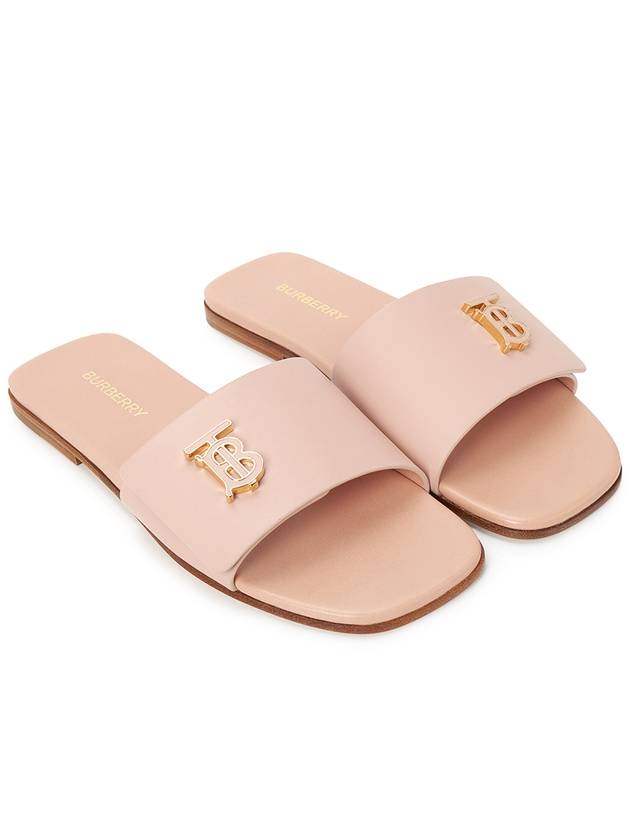 Women's Monogram Motif Leather Slippers Dusty Pink - BURBERRY - BALAAN.