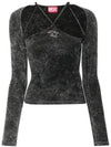 T Marinel Cross Over Straps Ribbed Long Sleeve T-Shirt Black - DIESEL - BALAAN 2