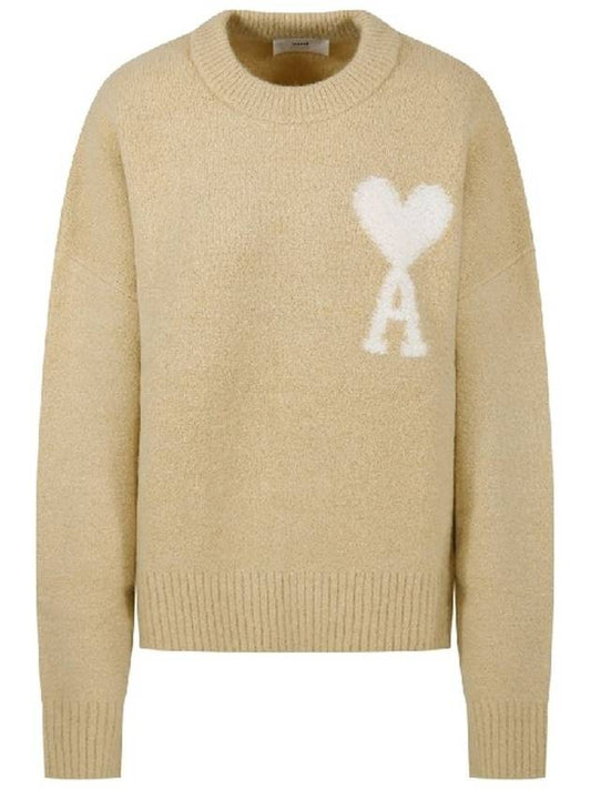 Heart Logo Intarsia Knit Top Vanilla - AMI - BALAAN 2