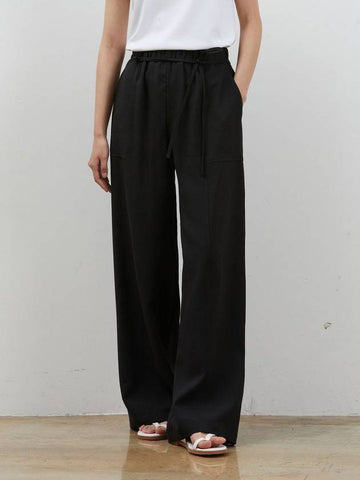 Linen string long wide pants black - RYUL+WAI: - BALAAN 1