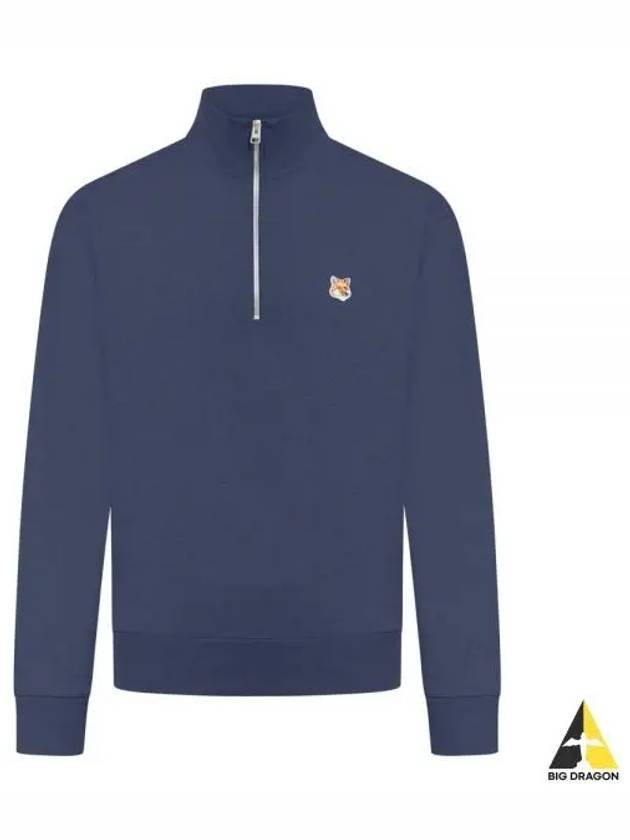 Fox Head Patch Half Zipper Sweatshirt Ink Blue - MAISON KITSUNE - BALAAN 2