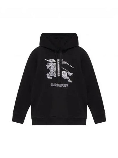 Embroidered Logo Hoodie Black - BURBERRY - BALAAN 2