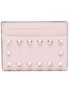 Rockstud leather card wallet pink - VALENTINO - BALAAN 1