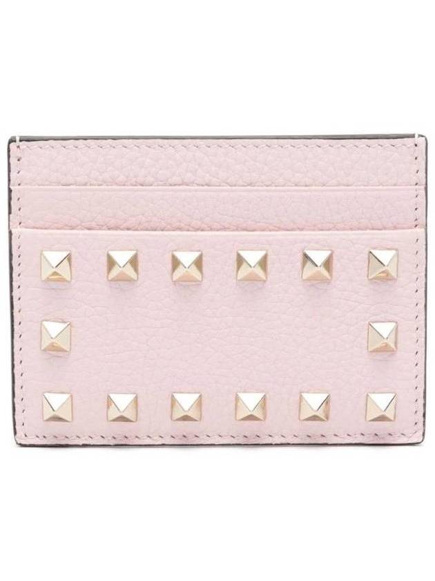 Rockstud leather card wallet pink - VALENTINO - BALAAN 1