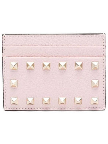 Rockstud leather card wallet pink - VALENTINO - BALAAN 1