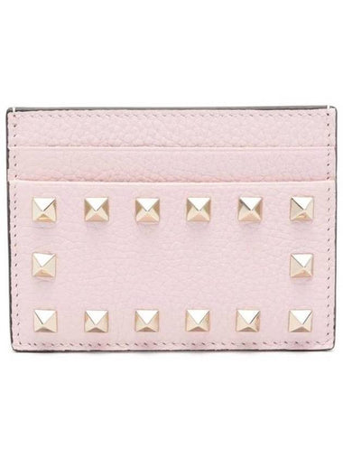 Rockstud Leather Card Wallet Pink - VALENTINO - BALAAN 1