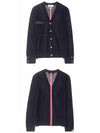 Men's Navy Classic Three-Stripe Backstripe Wool Cardigan - THOM BROWNE - BALAAN 5