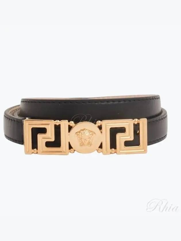 Greca Gold Buckle Leather Belt Black - VERSACE - BALAAN 2