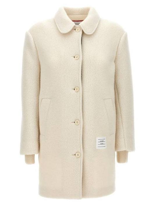 Women's Stripe Round Collar Wool Overcoat Bianco White - THOM BROWNE - BALAAN 1