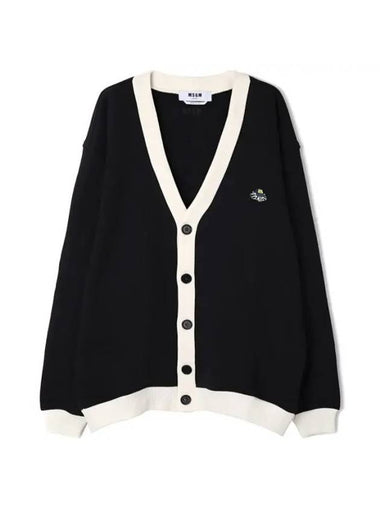 Embroidery Logo Patch Cotton Cardigan Black - MSGM - BALAAN 1