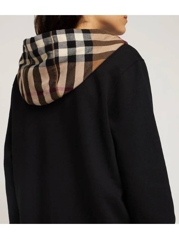 Check Hood Cotton Zip Up Hoodie Black - BURBERRY - BALAAN 4