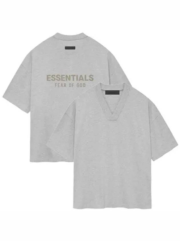 Essential Spring Logo V-Neck Short Sleeve T-Shirt Light Heather Gray Men's T-Shirt 125SP244216F 127 - FEAR OF GOD - BALAAN 1