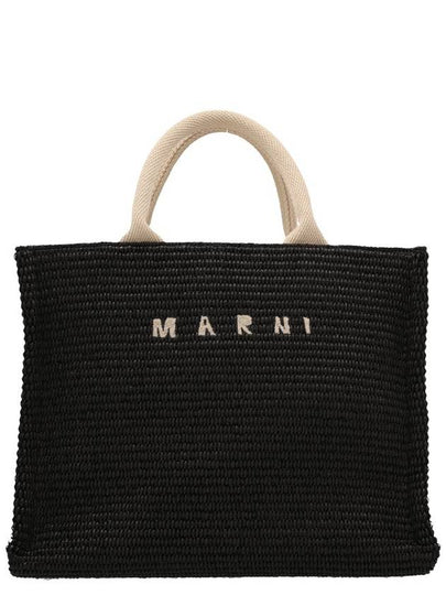 Small Raffia East West Tote Bag Black - MARNI - BALAAN 2