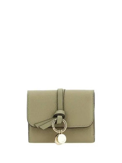 Alphabet Grain Leather Flap Small Half Wallet Green - CHLOE - BALAAN 2