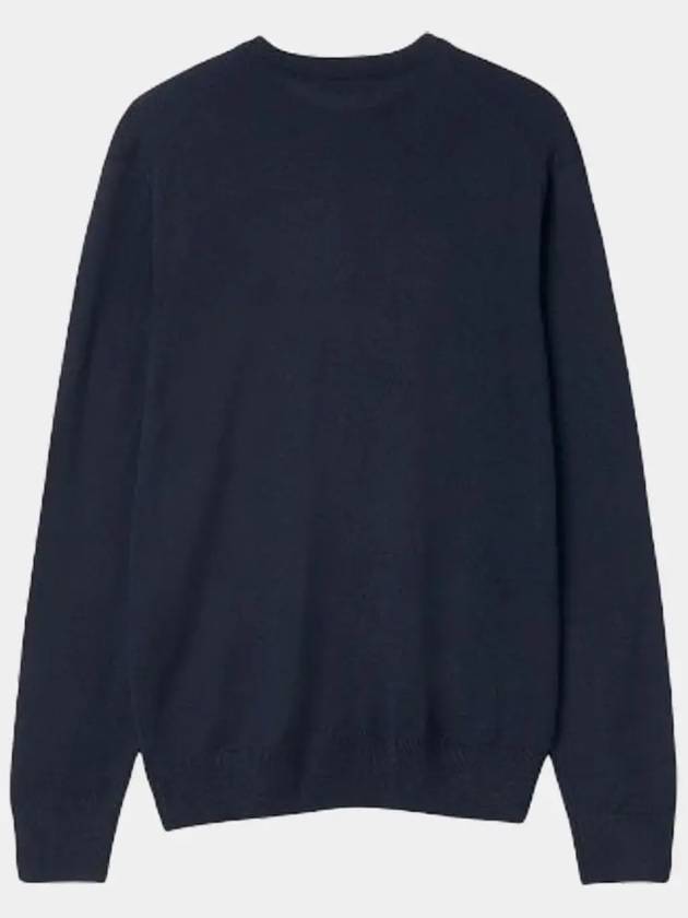 Tricolor Fox Patch Classic Round Neck Knit Top Navy - MAISON KITSUNE - BALAAN 3