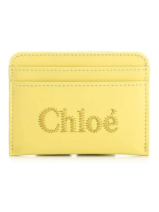 Women's Embroidered Logo Card Wallet Yellow - CHLOE - BALAAN.