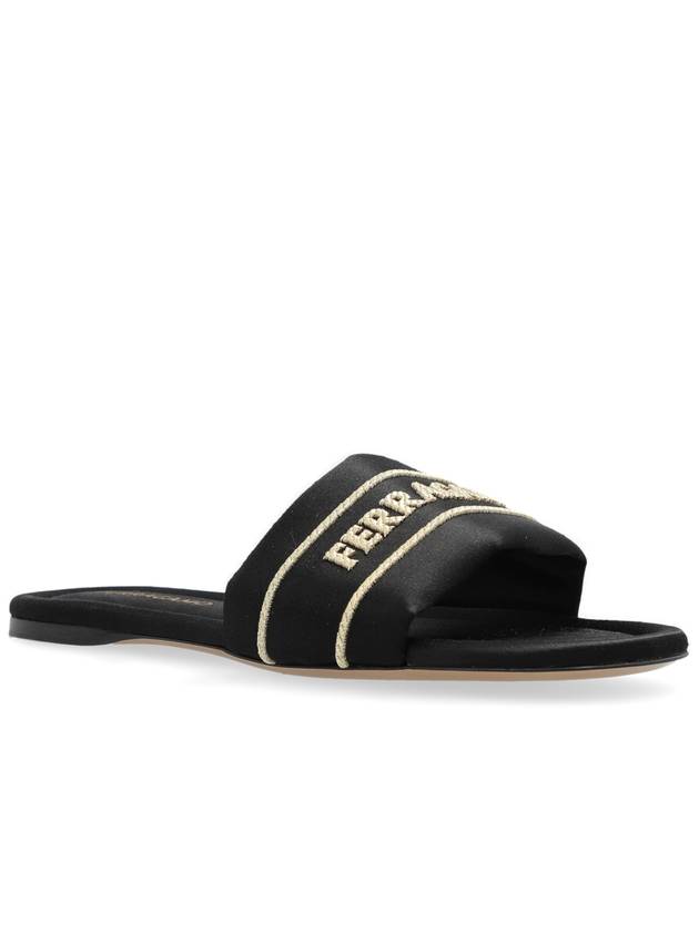 FERRAGAMO Satin Mules With Logo, Women's, Black - SALVATORE FERRAGAMO - BALAAN 4