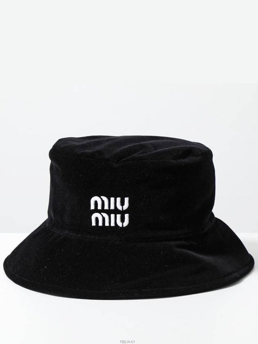 logo embroidered velvet bucket hat black - MIU MIU - BALAAN 2
