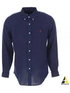 Men's Pony Embroidery Linen Oxford Long Sleeve Shirt Blue - POLO RALPH LAUREN - BALAAN 2