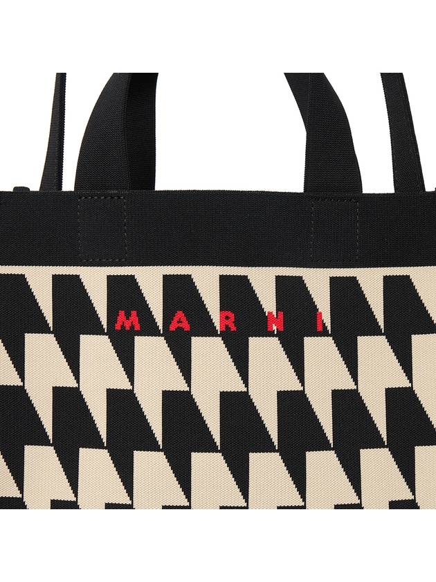 Houndstooth Jacquard Small Tote Bag White Black - MARNI - BALAAN 9