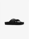 Cross Padded Leather Slippers Black - JIL SANDER - BALAAN 2