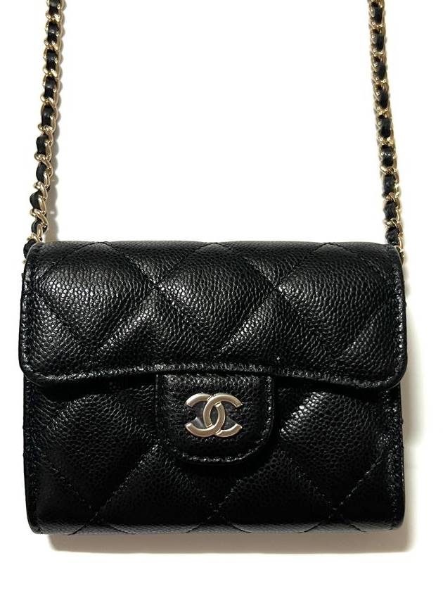 Classic Gold Hardware Grained Calfskin Chain Wallet  Black - CHANEL - BALAAN 2