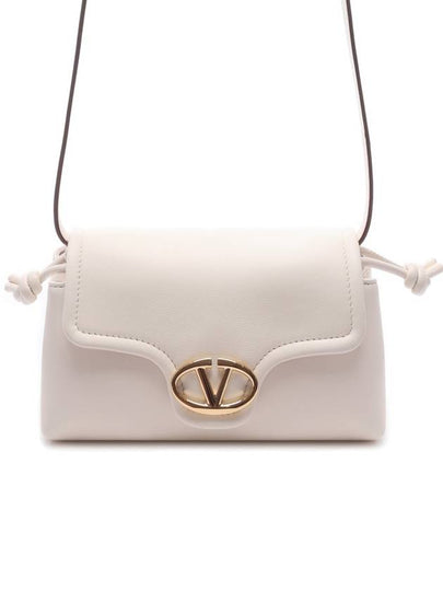 V Logo Plaque Fold Over Leather Cross Bag Ivory - VALENTINO - BALAAN 2