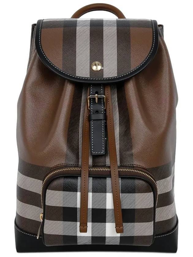 Checked Leather Backpack Dark Birch Brown - BURBERRY - BALAAN 1